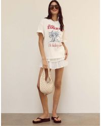 Stradivarius - Gonna Pantalone Morbida Bianca Con Volant - Lyst