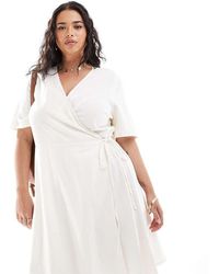 ONLY - Vestido Corto Color Crema Cruzado De Mezcla De Lino De -Blanco - Lyst