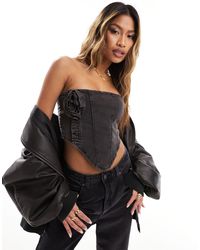 Liquor N Poker - Co-ord Denim Corset With Rose Corsage - Lyst