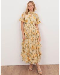 ANAYA - Floral Print Short Sleeve Tiered Midaxi Dress - Lyst