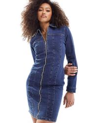 Urban Bliss - Seam Detail Long Sleeve Denim Mini Dress - Lyst