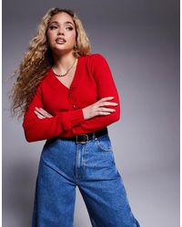 River Island - Cropped V Neck Cardigan - Lyst