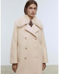 Stradivarius - Jas Met Vilttextuur En Kraag Van Imitatiebont - Lyst