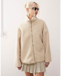 Monki - Long Sleeve Zip Through Fleece With Contrasting Trims - Lyst