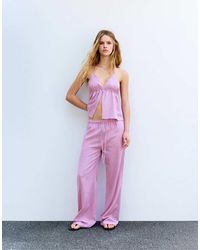 Pull&Bear - Striped Pyjama-Style Trousers With Linen - Lyst