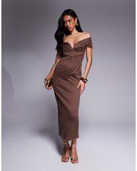ASOS - Sculpted Bardot Midi Pencil Dress With Seam Detailing - Lyst