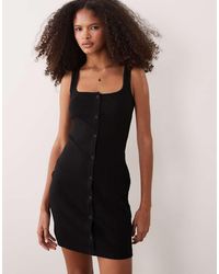 ASOS - Button Down Rib Knit Mini Dress With Picot Trim - Lyst