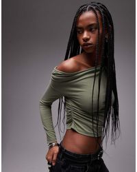 TOPSHOP - Top Van Cupro Met Gerimpelde Zijkant En Lange Mouwen - Lyst