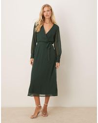 Vila - Longsleeve V-neck Midi Dress - Lyst