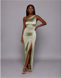Vesper - One Shoulder Satin Maxi Dress - Lyst