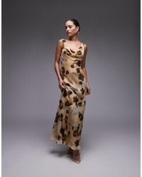 TOPSHOP - Double Layered Cowl Neck Maxi Dress - Lyst