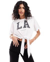 4th & Reckless - T-shirt crop top oversize avec liens devant et imprimé la - Lyst