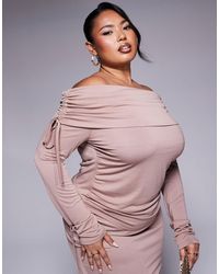 ASOS - Asos Design Curve Soft Handle Off Shoulder Ruched Long Sleeve Top - Lyst