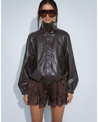 ONLY - Funnel Neck Faux Leather Jacket - Lyst