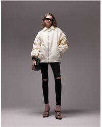 TOPSHOP - Giacca bomber oversize color crema con colletto - Lyst