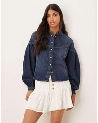 Wrangler - Camicia Di Jeans Corta Blu Lavaggio Scuro Con Maniche A Palloncino - Lyst