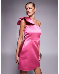 Lulus - Bow One-shoulder Taffeta Mini Dress - Lyst