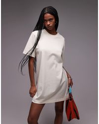TOPSHOP - Vestito T-Shirt A Maniche Corte Premium Oversize Color Pietra - Lyst