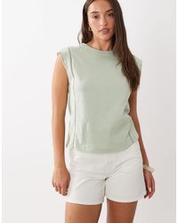 Mango - Cap Sleeve Round Neck Embroidered Detail T-shirt - Lyst