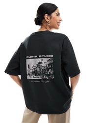 4th & Reckless - T-shirt oversize à motif - et noir délavé - Lyst