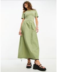 ASOS - 2 In 1 Crew Neck T-shirt Midi Dress With Cargo Skirt In -green - Lyst
