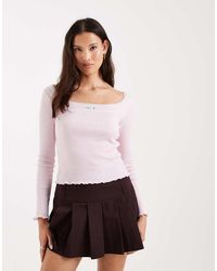 Miss Selfridge - Fitted Square Neck Rib Top With Lace Trim - Lyst
