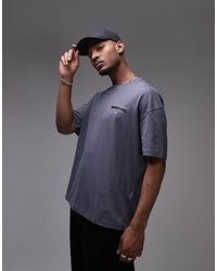 AllSaints - Camiseta Azul Extragrande Con Logo Bordado Redact De - Lyst