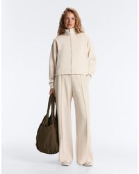 Oysho - Cotton Piqué Straight-leg Trousers With Crease - Lyst