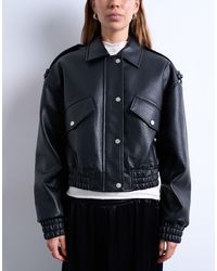 TOPSHOP - Faux Bubble Leather 80s Bomber Jacket - Lyst
