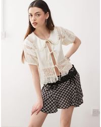 Reclaimed (vintage) - Tea Top With Lace Inserts And Collar - Lyst