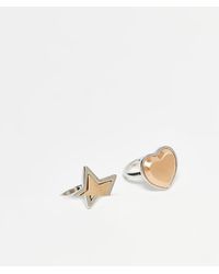 Reclaimed (vintage) - Confezione Da 2 Anelli Con Sigillo Color Oro E Argento A Cuore E Stella - Lyst