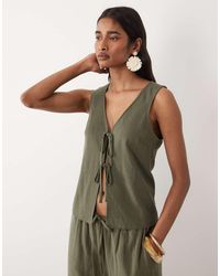 Miss Selfridge - Linen Look Tie Front Vest - Lyst