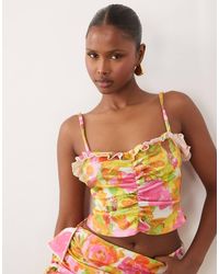 ASOS - Crepe Ruched Cami Top With Neck Frill - Lyst