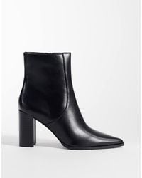 Mango - Faux Leather Block Heel Pointed Ankle Boot - Lyst