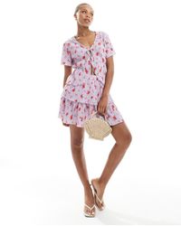 Pieces - Tiered Plisse Mini Skirt Co-ord - Lyst