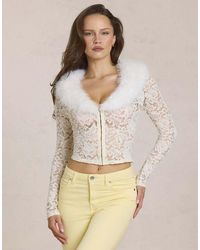 Oh Polly - Faux Fur Collar Lace Cardigan - Lyst