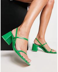 Public Desire - Just Realise Wide Fit Green Pu Strappy Square Toe Mid Block Heeled Sandals - Lyst