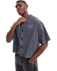 ASOS - Chemise coupe carrée oversize avec col à revers et broderie ton sur ton sur la poitrine - délavé - Lyst