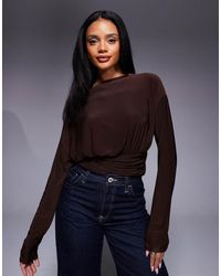 ASOS - Slinky Asymmetric One Shoulder Long Sleeve Top With Cinch Waist Detail - Lyst