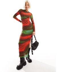Daisy Street - Long Sleeve Crinkle Mesh Blur Print Maxi Dress - Lyst