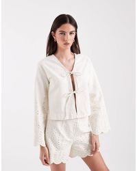 ONLY - Tie Front Denim Jacket With Crochet Detail - Lyst