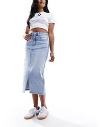 Vero Moda - Denim Midaxi Skirt With Front Split - Lyst