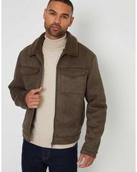 Threadbare - Faux Suede Borg Lined Aviator Jacket - Lyst