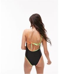 TOPSHOP - Mix And Match Neon Trim Strappy Tie Back Swimsuit - Lyst