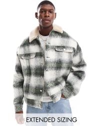 ASOS - Blouson harrington oversize à carreaux aspect laine et col en imitation peau - Lyst
