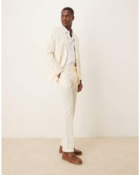 ASOS - Pantalones De Traje De Corte Slim Con Pinzas Delanteras De Tejido Efecto Lino De -Blanco - Lyst