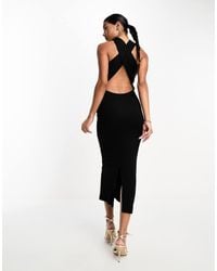 ASOS - High Neck Minimal Halter Midi Dress With Cross Back - Lyst