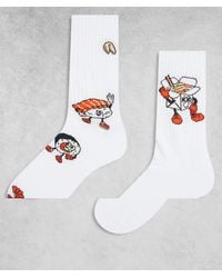 ASOS - Confezione Da 2 Paia Di Calzini Bianchi Con Grafica Di Sushi - Lyst