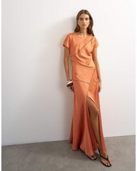TOPSHOP - Short Sleeve Satin Panel Detail Maxi Dress - Lyst