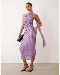 ASOS - Printed Polka Dot Bandeau Maxi Dress With Scarf Detail - Lyst